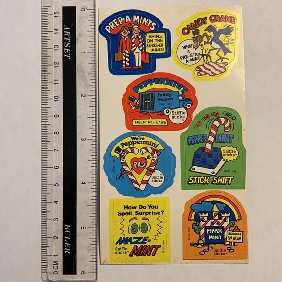Vintage 80’s GIL Sniffle Sticks Scratch & Sniff Stickers - PEPPERMINT - Rare - Picture 5 of 8